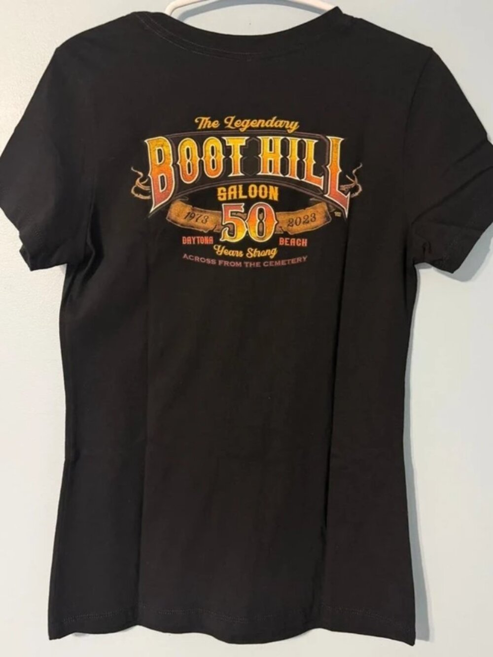 Boot Hill Saloon Women's L Daytona Beach 50th Anniversary T-Shirt V-Neck 0678